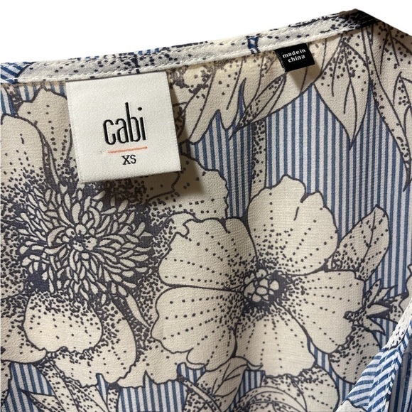 CAbi Floral Stripe Dolman Sleeve Sheer Tie Neckline Flowly Blouse Women's Sz XS - Picture 3 of 8